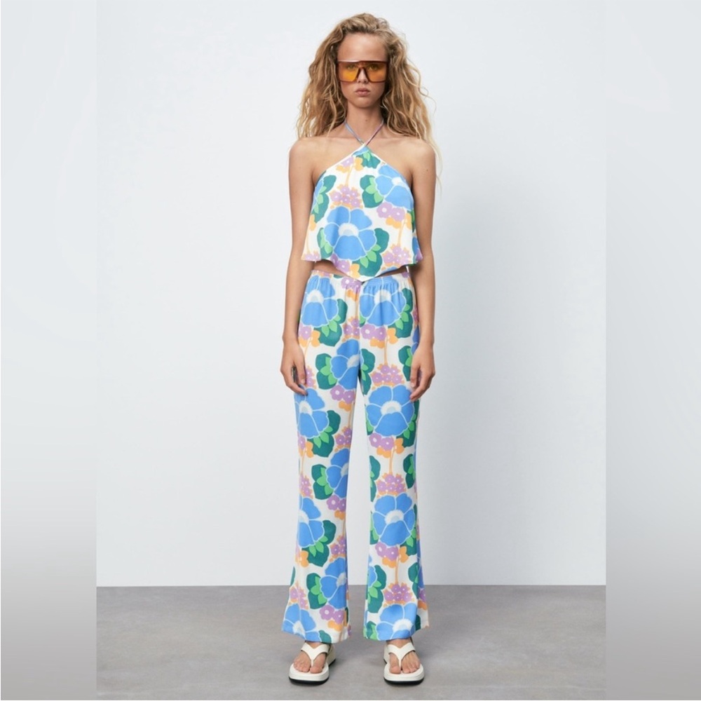 NWOT Zara Floral Print Pamts and Halter Top Set